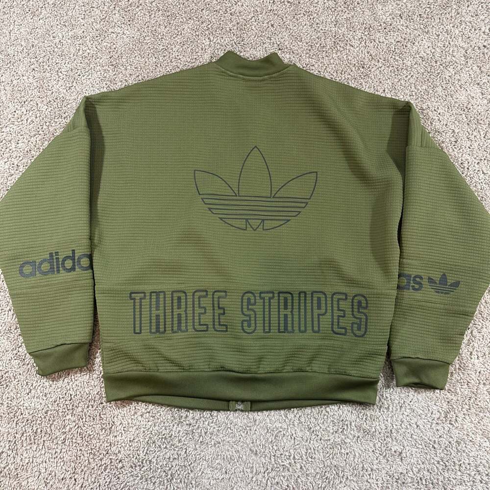 Adidas Originals Trefoil Waffle Bomber Jacket Olive Green Womens M EUC Logo - Picture 2 of 8